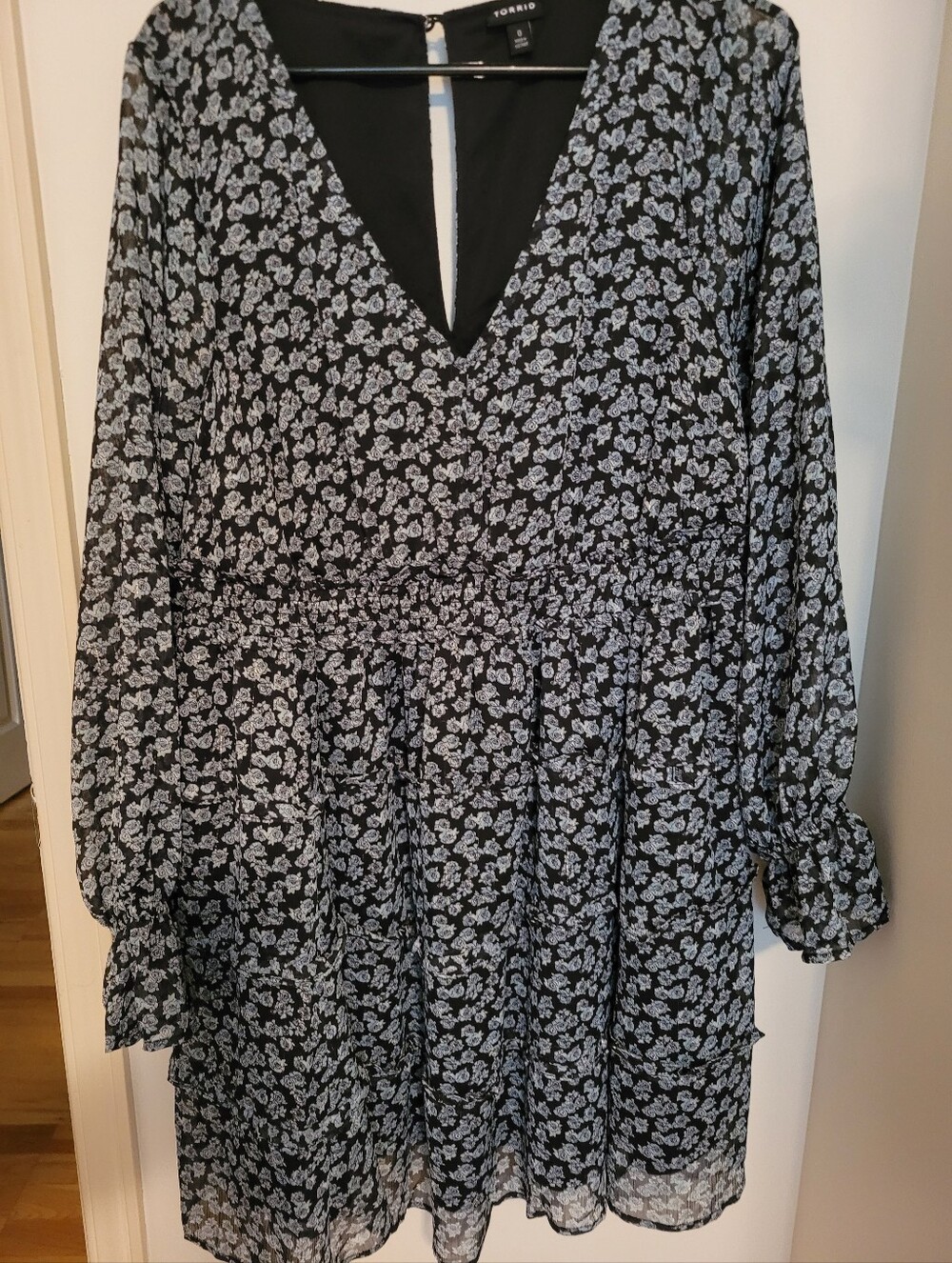 torrid Black and Light Blue Floral V-Neck Babydoll Dress